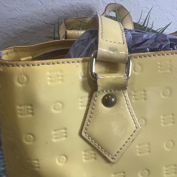 Project Bag-Arcadia Italian Handbag Embossed Patent Leather Satchel Yellow Tote - Picture 2 of 16